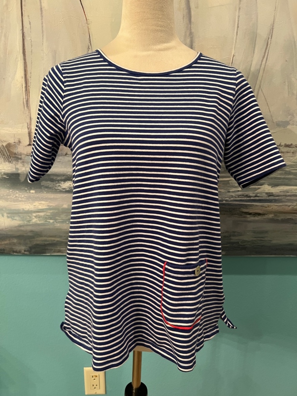 Ali Miles Blue & White Striped T-Shirt, Small